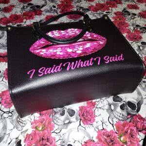 ALMAGEMS Large Hand Bag With Lips . (I SAID WHAT I SAID)Black and Pink  Tote Bag